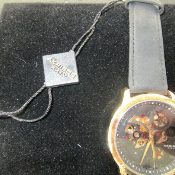 AKRIBOS XXIV Men’s Skeleton Dial Leather Watch - Picture 6 of 8